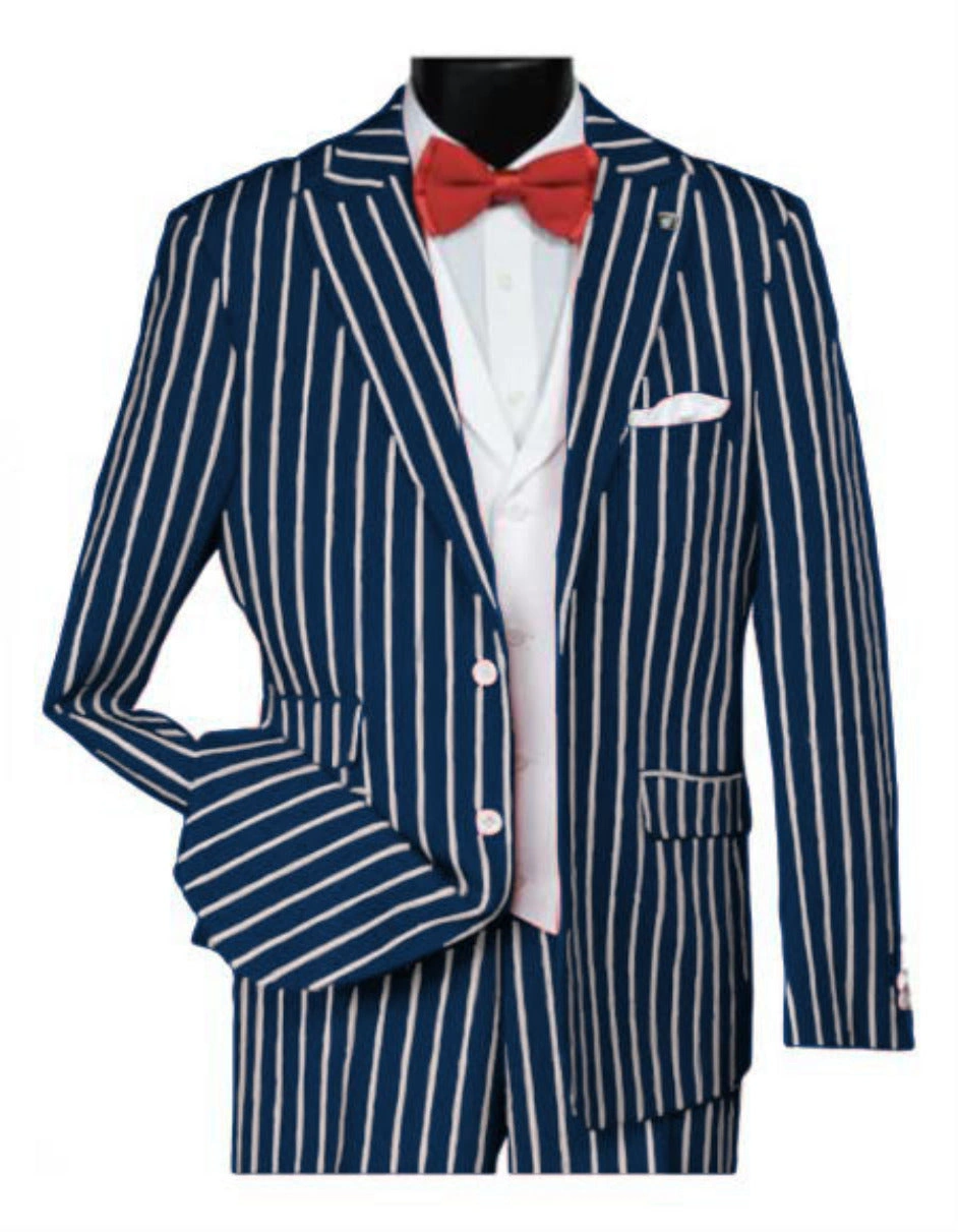 Completo da uomo anni '20: Navy Pinstripe, stile gangster audace, eleganza senza tempo, fascino irresistibile!