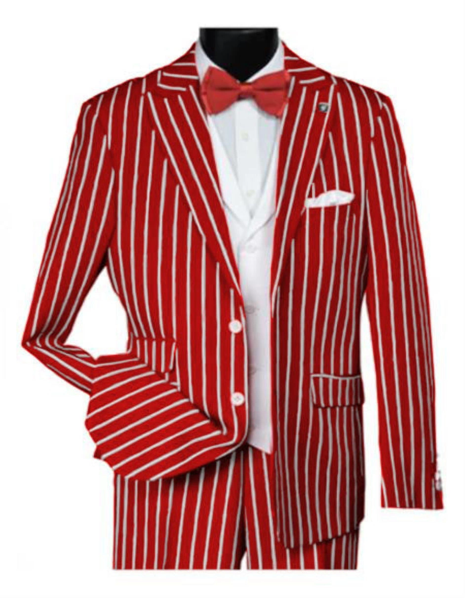 "Abbronzatura Anni '20: Elegante Costume da Uomo Pinstripe Rosso da Boss"